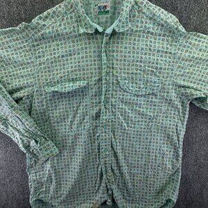 VTG Benetton Large Floral Womens Blue Colorful Long Sleeve Button Up Shirt
